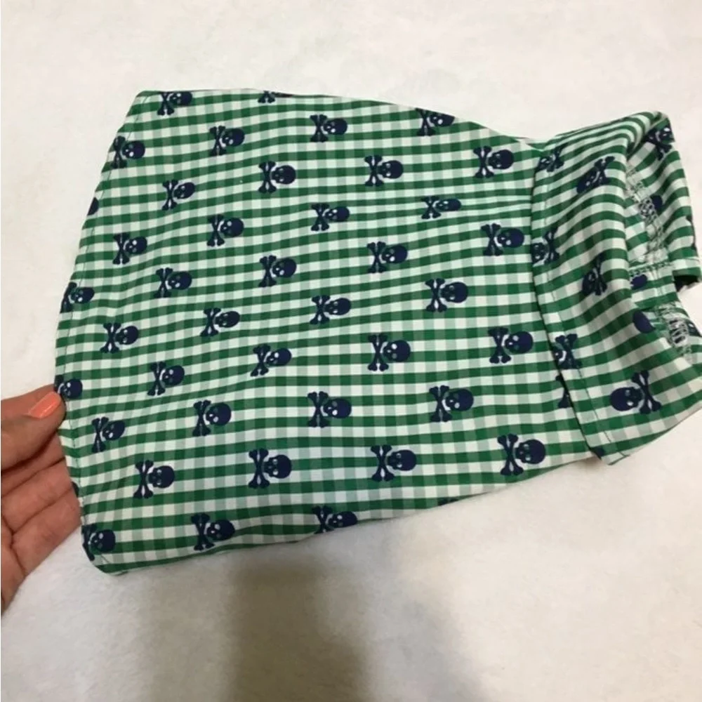 Gingham plaid shirt with skull and bones for small dogs